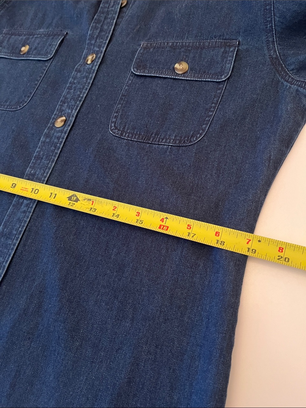 Vintage 90s Charter Club Denim Shirt Dress w Suede Collar, size 10 ankle length - Picture 7 of 9